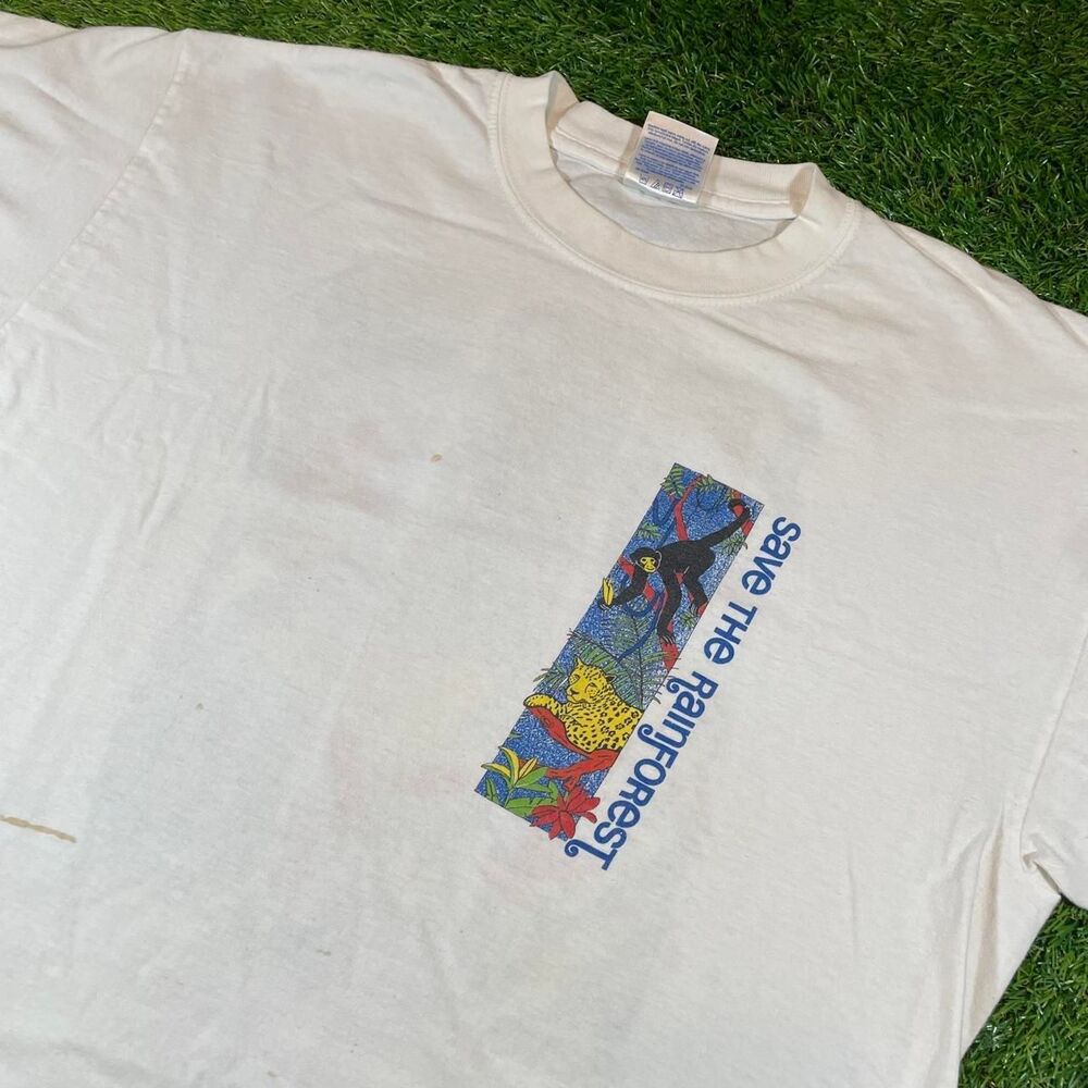 Save the Rainforest vintage Gildan Cotton Graphic T-Shirt Men's size XL